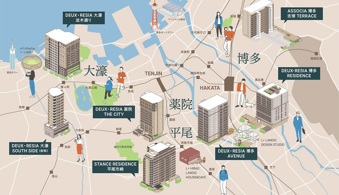 LANDICが手掛ける福岡市のマンションのマップ